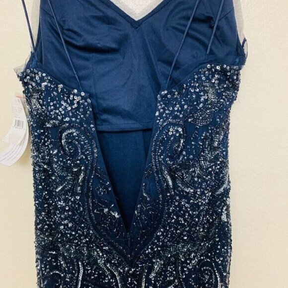 Aidan Mattox Deco Beaded Column Black-Tie Formal Gown Size 10 in Twilight Navy - Picture 8 of 13